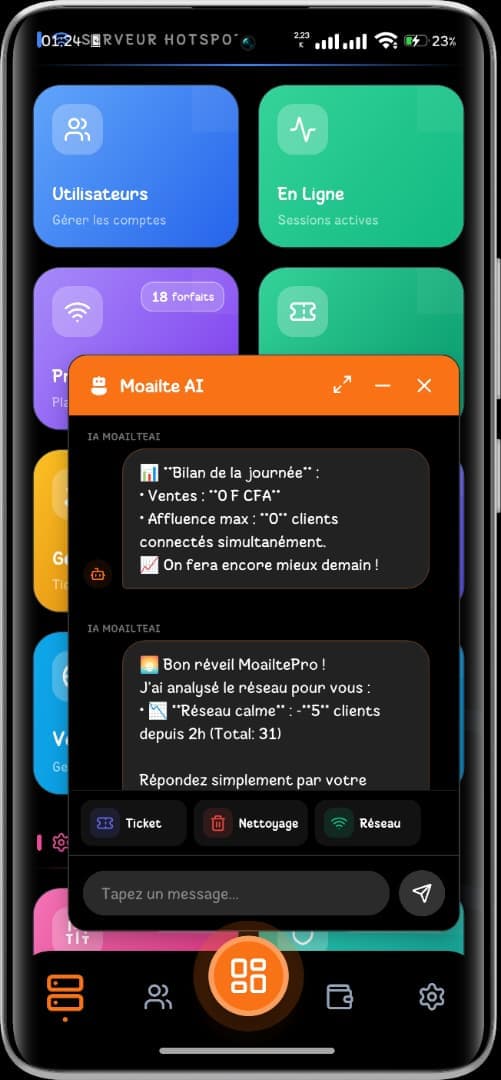 Assistant Moailte AI analysant le réseau et les ventes