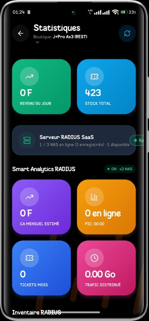 Statistiques RADIUS multi-NAS sur l'application mobile MikhmoAI